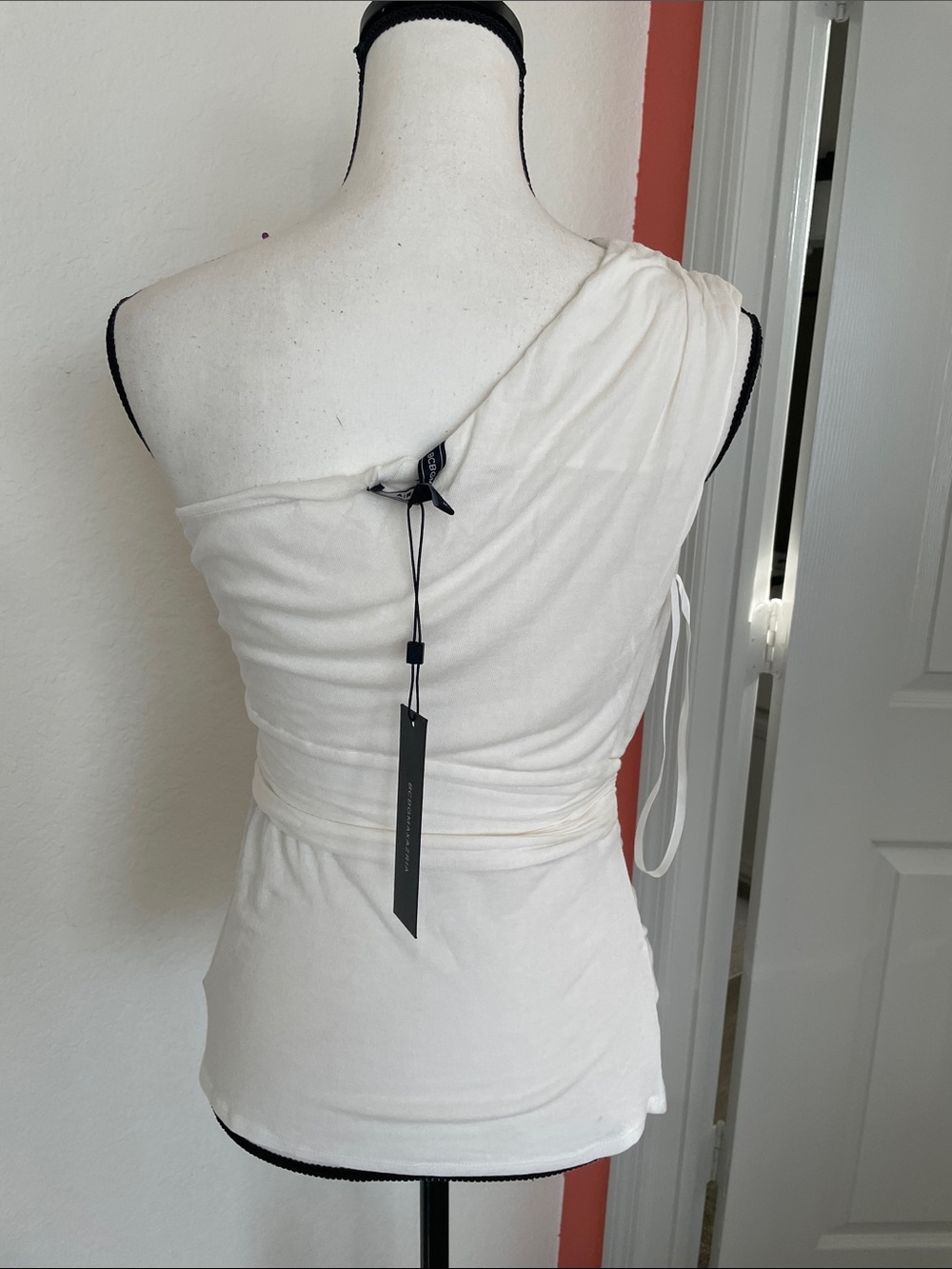 BCBGMaxAzria One-Shoulder White cream Draped Top - Picture 4 of 5
